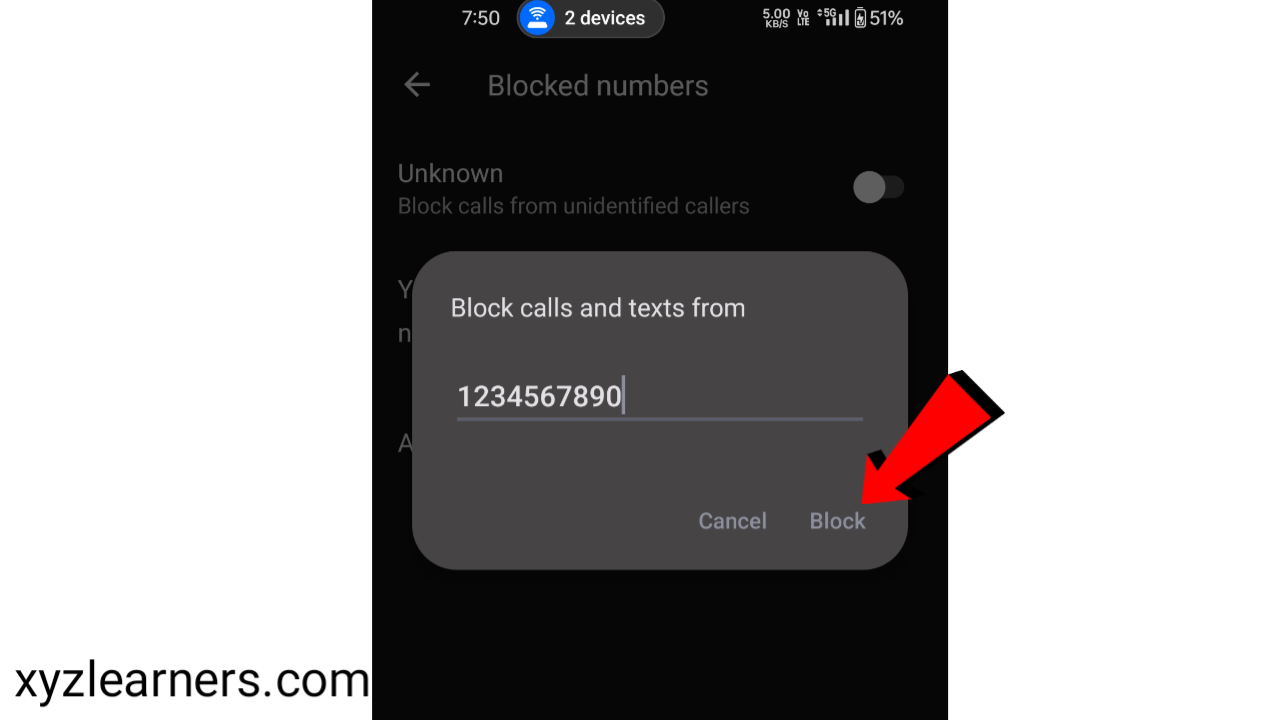 Steps to block a number on android