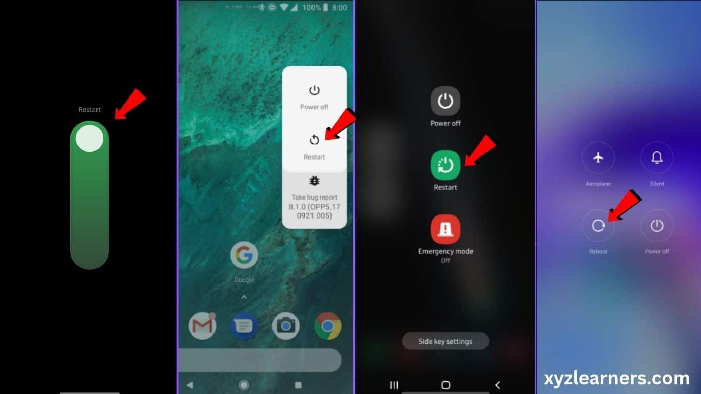 Select reboot for rebooting android phone